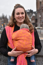 Laden Sie das Bild in den Galerie-Viewer, Yaro Ring Sling – Elvish Duo Gelb Pink Orange Ring Sling – 100 % Baumwolle – Sale!
