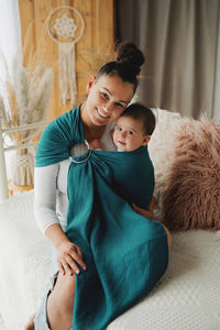 Little Frog Ring Sling - Pure Linen Deep Aqua - 100% linen