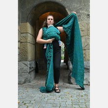 Load image into Gallery viewer, Yaro woven wrap - La Fleur Meta Black Green Petrol - 100% cotton
